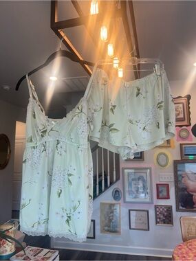 Ralph Lauren Light Mint Green Lace-Trim Camisole & Shorts Set